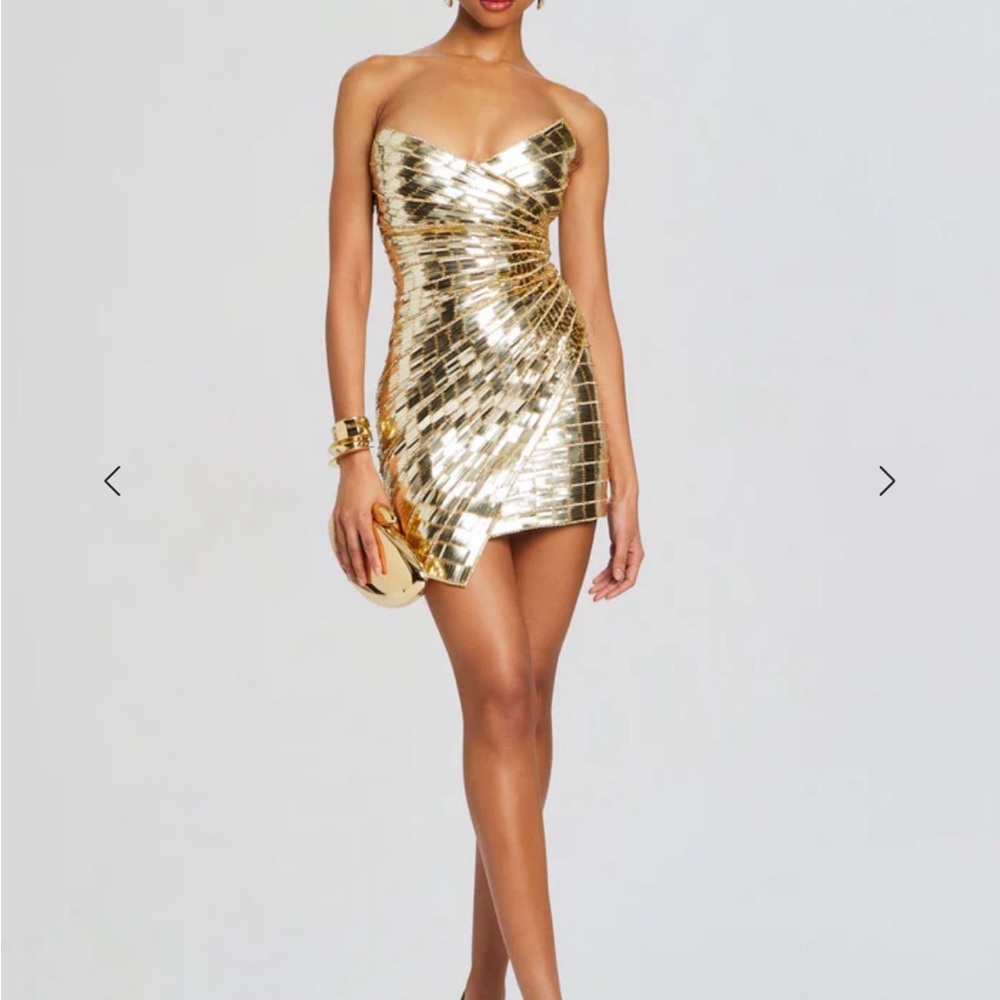 Retrofete Metallic Gold Strapless Mini Dress